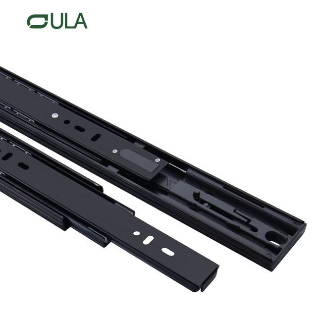 China Manufacturer Furniture Hardware 3 Folds 45 mm Black&zinc Finishing Heavy Duty Push Open Drawer Slide