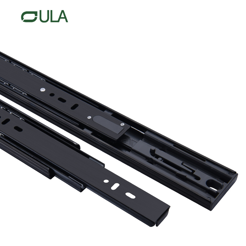 China Manufacturer Furniture Hardware 3 Folds 45 mm Black&zinc Finishing Heavy Duty Push Open Drawer Slide