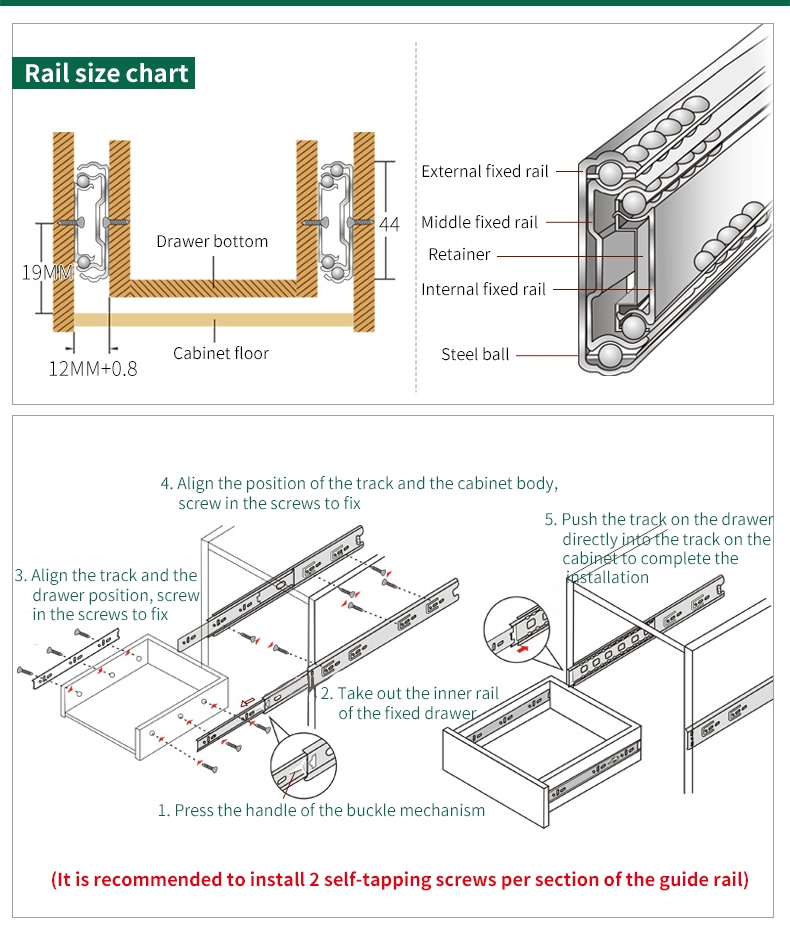 Installation step for drawer slide