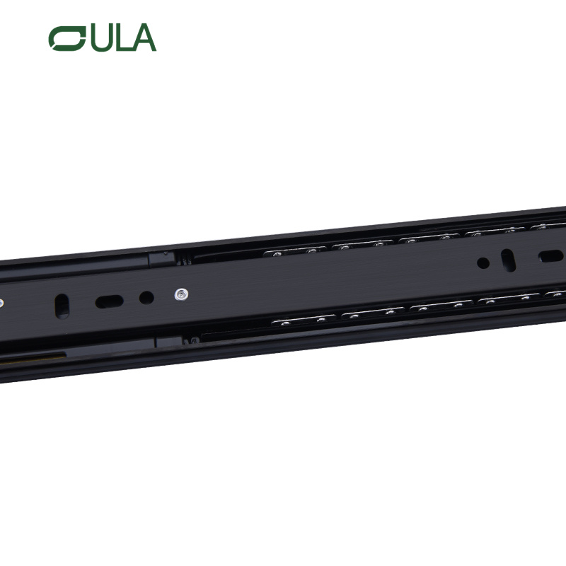 China Manufacturer Furniture Hardware 3 Folds 45 mm Black&zinc Finishing Heavy Duty Push Open Drawer Slide