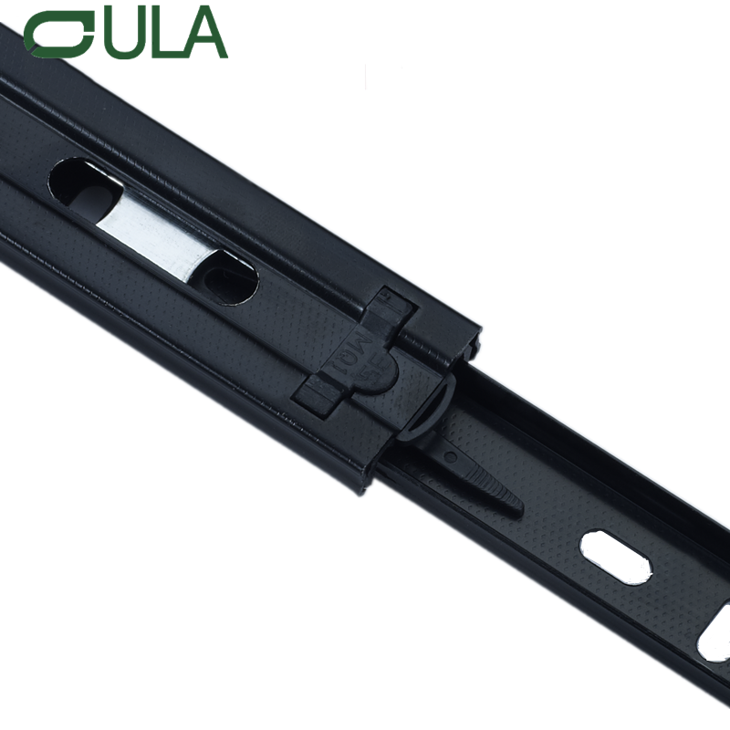 Furniture hardware telescopic channel black finish drawer runner slide 35mm 3 fold ball bearing slides for cabinet